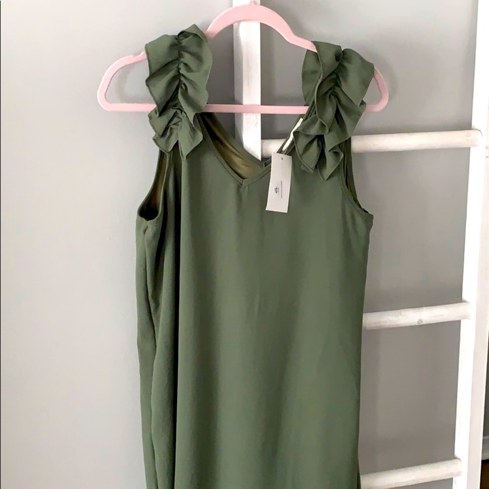 Olive ruffle shoulder dress